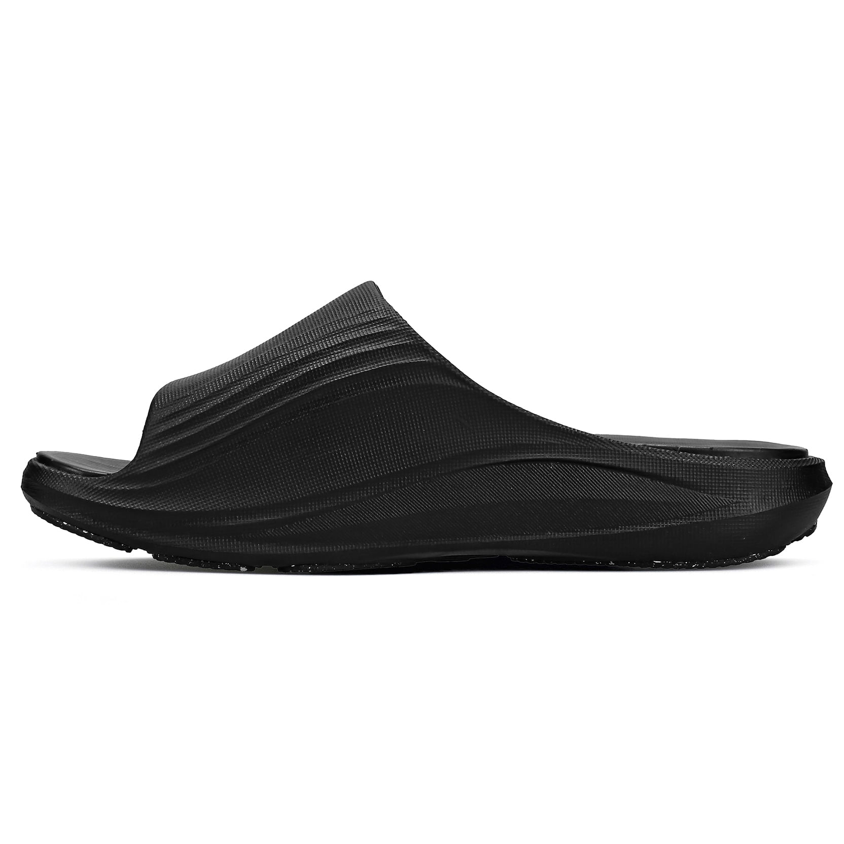 Chinelo Olympikus Pleno Slide Preto em ângulo frontal para seção vai servir